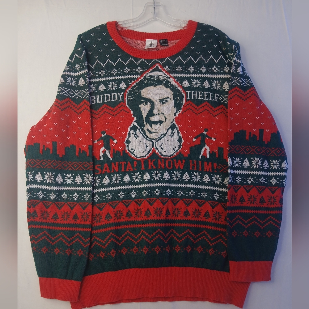 Elf The‎ Movie SON OF A NUTCRACKER Buddy Face Ugly Christmas Sweater Size XLarge